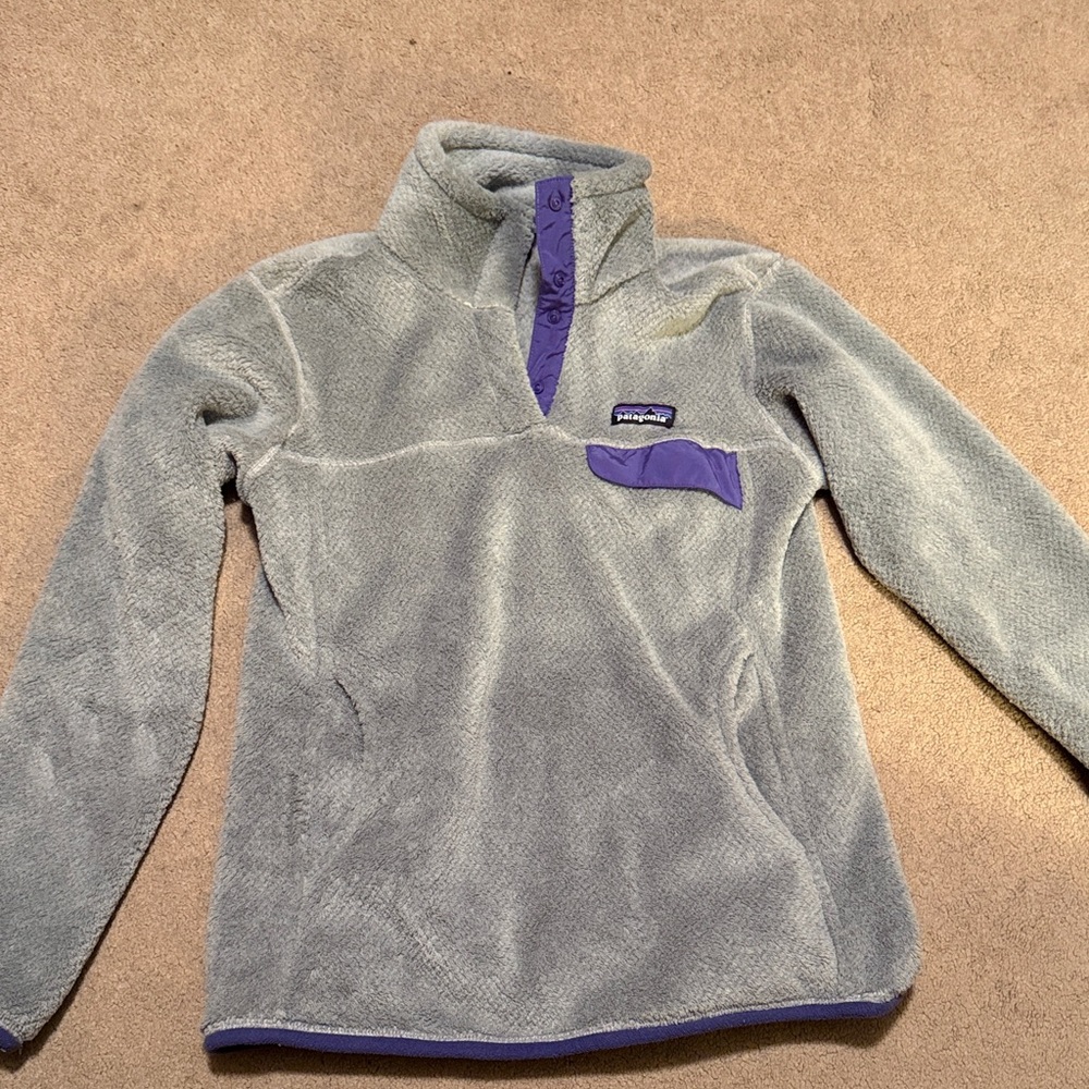 Patagonia Women’s Gray Fleece with Purple Trim